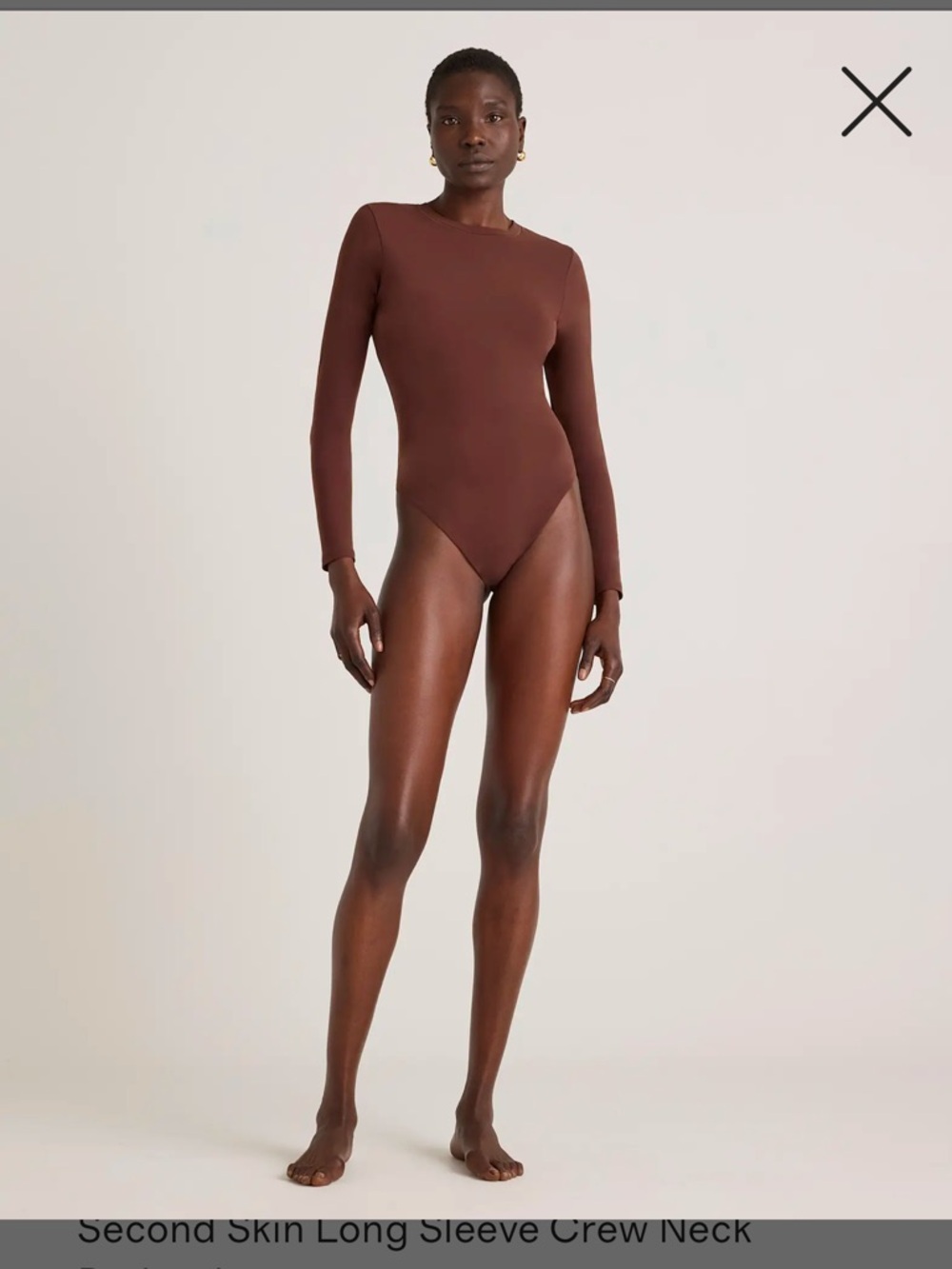 Quince Second Skin Long Sleeve Crew Neck Bodysuit Mocha Brown NEW